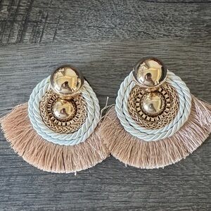 Elegant Gold and Cream Statement Earrings